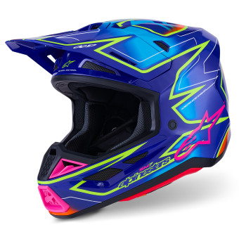 Motocross Alpinestars S-M7 Cast Blue Pink Yellow Fluo Glossy