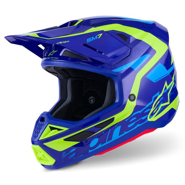 Motocross Alpinestars S-M7 Deed Blue Yellow Fluo Glossy Motocross Alpinestars S-M7 Deed Blue Yellow Fluo Glossy