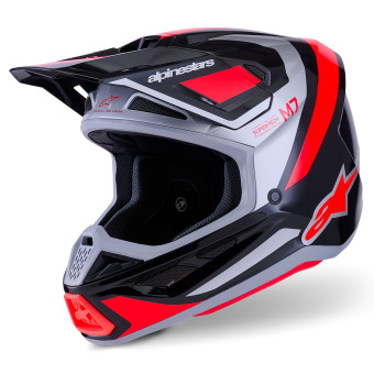Casque Motocross Alpinestars S-M7 Rise Black Silver Red Fluo Glossy Casque Motocross Alpinestars S-M7 Rise Black Silver Red Fluo Glossy