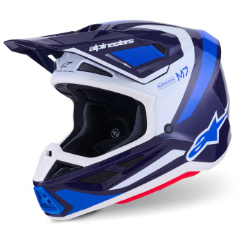 Casque Motocross Alpinestars S-M7 Rise Blue White Glossy Casque Motocross Alpinestars S-M7 Rise Blue White Glossy
