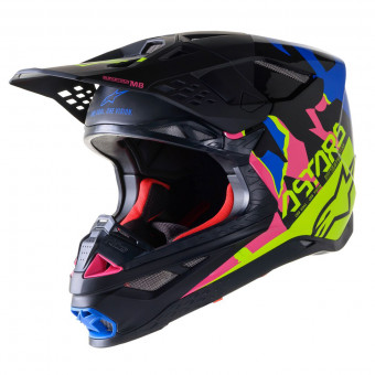 Casque Motocross Alpinestars S-M8 Echo Black Blue Yellow Pink Casque Motocross Alpinestars S-M8 Echo Black Blue Yellow Pink