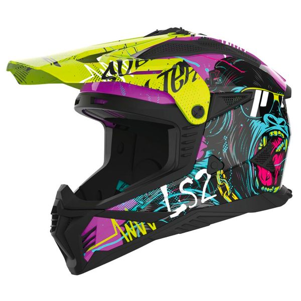 Motocross LS2 Fast II Gorilla Purple H-V Yellow MX708