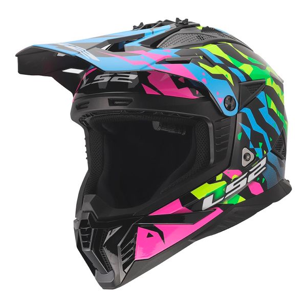 Motocross LS2 Fast II Grotesk Blue Pink Green MX708