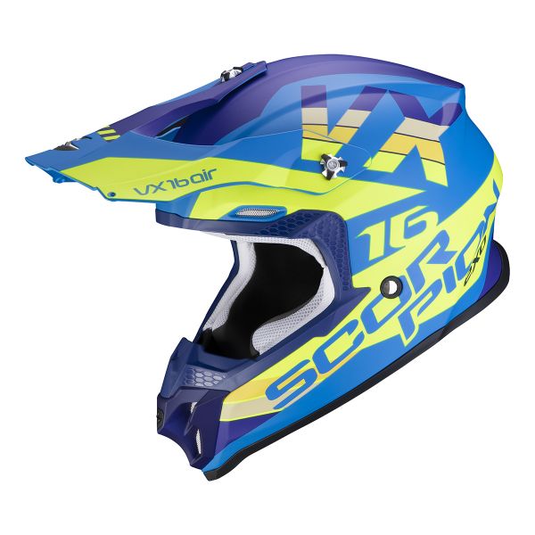 Motocross Scorpion VX-16 Air X-Turn Matt Blue Neon Yellow
