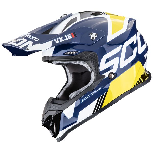 Motocross Scorpion VX-16 Evo Air Analog White Blue Yellow Motocross Scorpion VX-16 Evo Air Analog White Blue Yellow