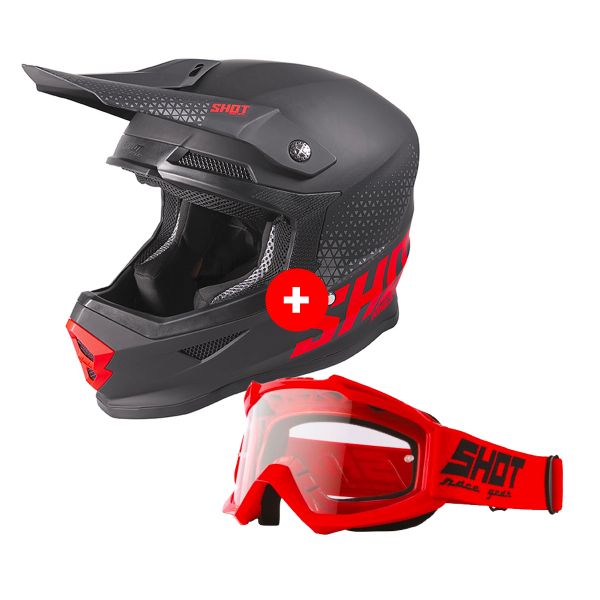 Motocross SHOT Furious Raw Black Red Matt + Assault Red