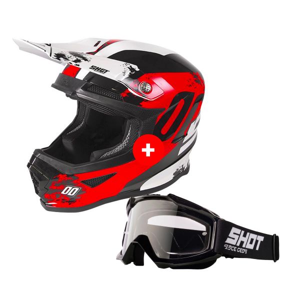 Motocross SHOT Furious Shadow Red White + Assault Black