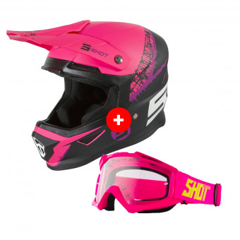 Motocross SHOT Furious Storm Black Fushia Matt + Assault Neon Pink