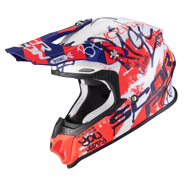 Motocross Scorpion VX-16 Air Oratio Matt White Blue Red