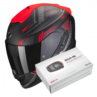 Full Face Scorpion Exo 1400 Evo Air Shell Matt Black Red + Intercom Sena SMH5