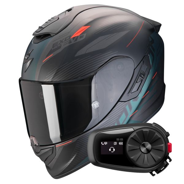 Full Face Scorpion Exo 1400 Evo II Air Luma Matt Black Green + Kit Bluetooth 5S