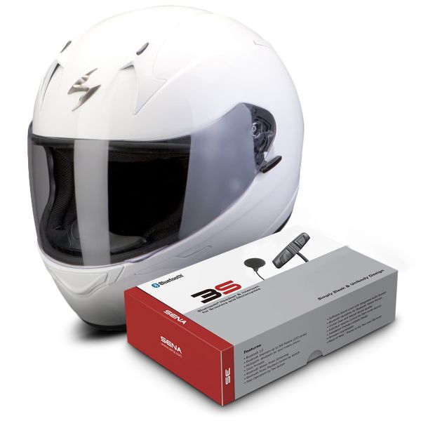 Full Face Scorpion EXO 410 Air White + Sena 3S Bluetooth Kit