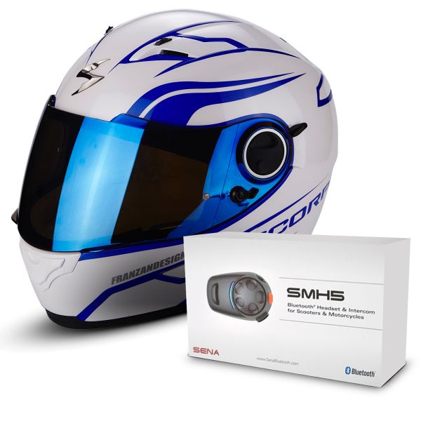 Full Face Scorpion Exo 490 Vsion Luz White Blue