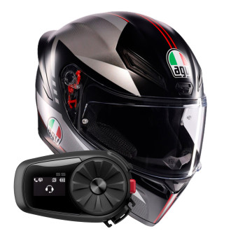 Full Face AGV K1 S Lap Matt Black Grey Red + Kit Bluetooth 5S Solo