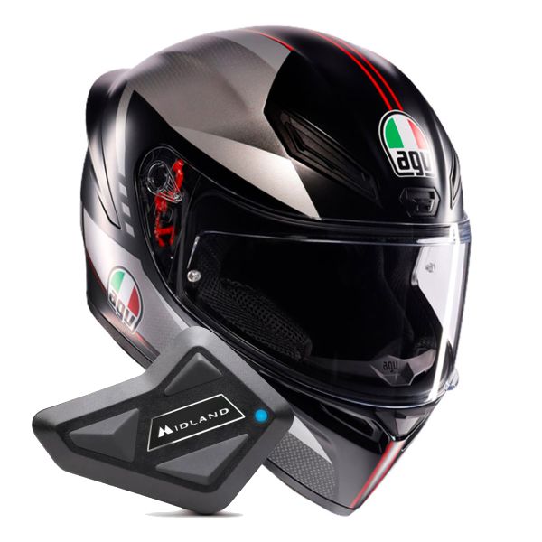 Full Face AGV K1 S Lap Matt Black Grey Red + Kit Bluetooth BT Mini Full Face AGV K1 S Lap Matt Black Grey Red + Kit Bluetooth BT Mini