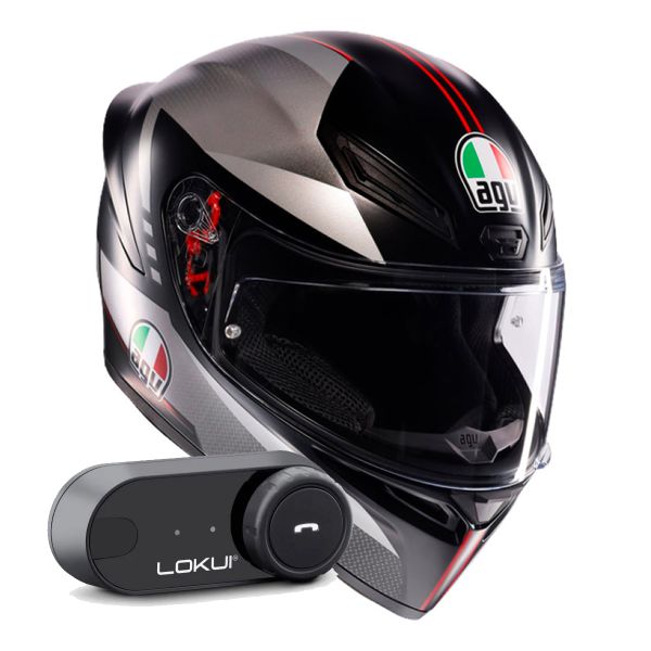 Full Face AGV K1 S Lap Matt Black Grey Red + Kit Bluetooth Lokui K30 Full Face AGV K1 S Lap Matt Black Grey Red + Kit Bluetooth Lokui K30