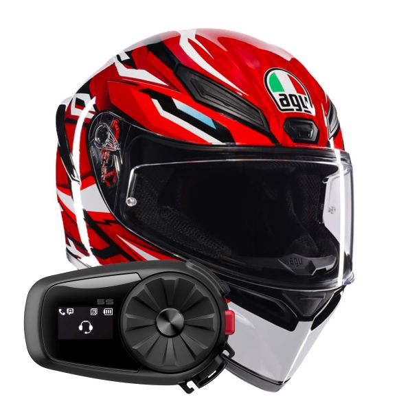 Full Face AGV K1 S Lion Black Red White + Kit Bluetooth 5S Solo Full Face AGV K1 S Lion Black Red White + Kit Bluetooth 5S Solo