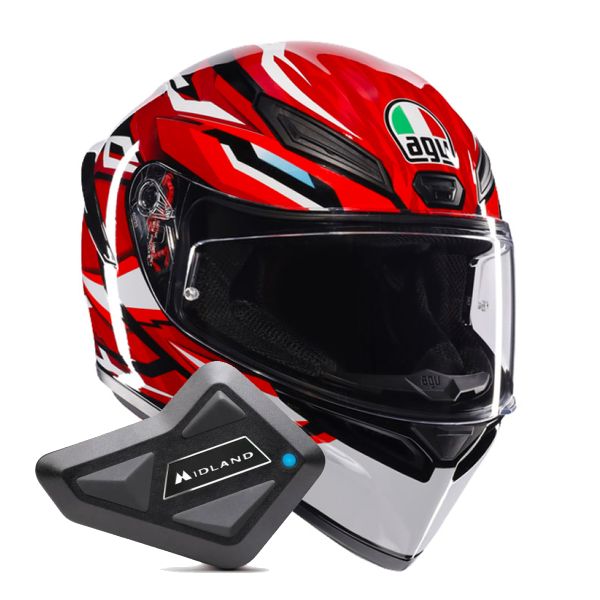 Full Face AGV K1 S Lion Black Red White + Kit Bluetooth BT Mini Full Face AGV K1 S Lion Black Red White + Kit Bluetooth BT Mini