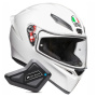 Casque Full Face AGV K1 S Mono White + Kit Bluetooth BT Mini