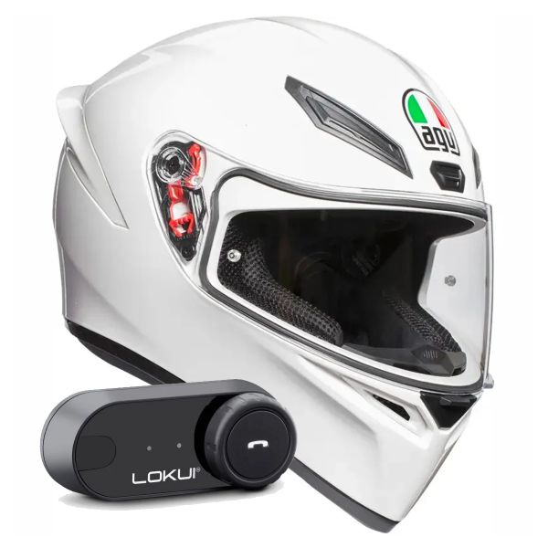 Full Face AGV K1 S Mono White + Kit Bluetooth Lokui K30 Full Face AGV K1 S Mono White + Kit Bluetooth Lokui K30