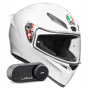 Casque Full Face AGV K1 S Mono White + Kit Bluetooth Lokui K30