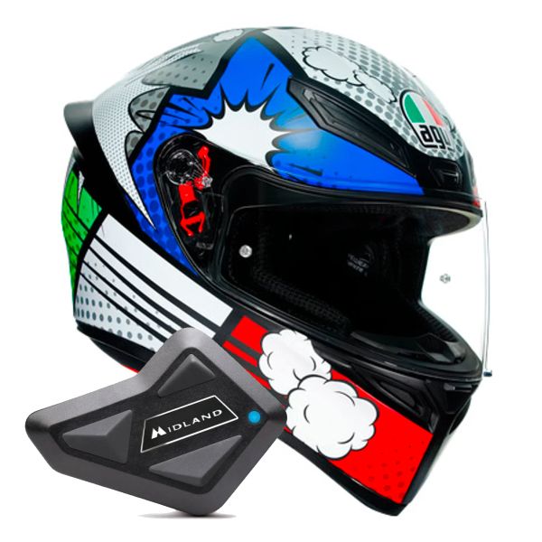 Full Face AGV K1 S Multi Bang Matt Italy Blue + Kit Bluetooth BT Mini