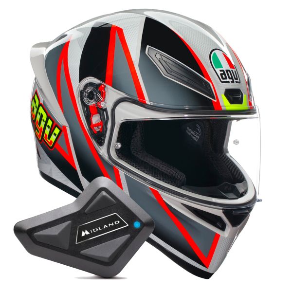 Full Face AGV K1 S Multi Blipper Grey Red + Kit Bluetooth BT Mini