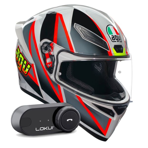 Full Face AGV K1 S Multi Blipper Grey Red + Kit Bluetooth Lokui K30