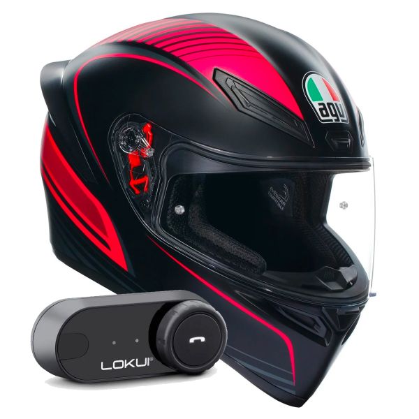 Full Face AGV K1 S Multi Warmup Black Pink + Kit Bluetooth Lokui K30