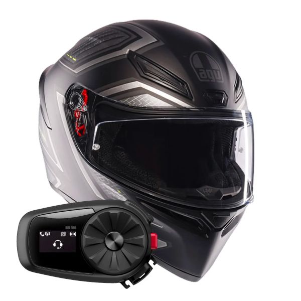 Full Face AGV K1 S Sling Matt Black Grey + Kit Bluetooth 5S Solo