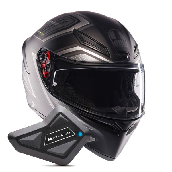 Full Face AGV K1 S Sling Matt Black Grey + Kit Bluetooth BT Mini