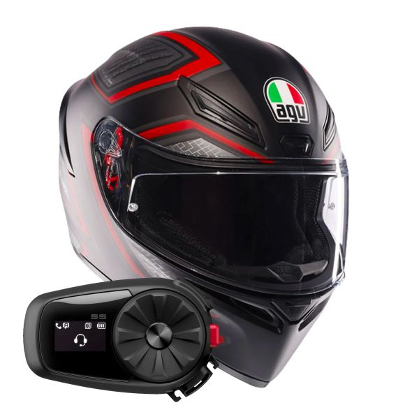 Full Face AGV K1 S Sling Matt Black Red + Kit Bluetooth 5S Solo