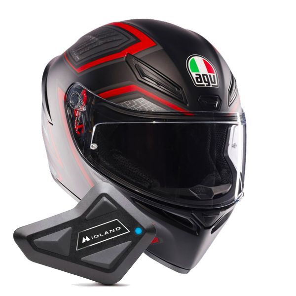 Full Face AGV K1 S Sling Matt Black Red + Kit Bluetooth BT Mini