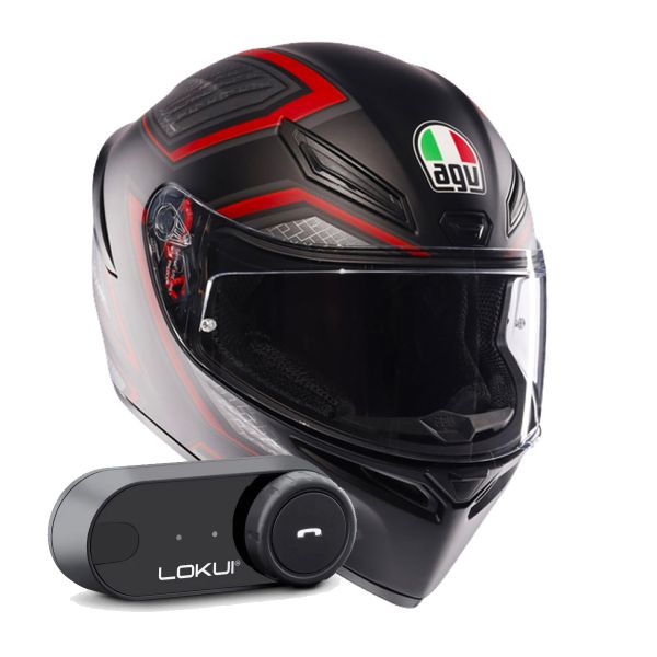 Full Face AGV K1 S Sling Matt Black Red + Kit Bluetooth Lokui K30