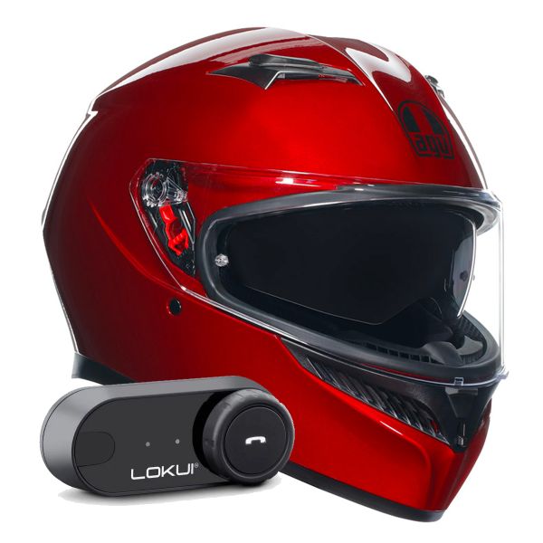 Full Face AGV K3 Mono Competition Red + Kit Bluetooth Lokui K30 Full Face AGV K3 Mono Competition Red + Kit Bluetooth Lokui K30
