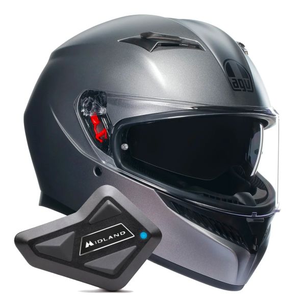 Full Face AGV K3 Mono Grey Matt + Kit Bluetooth BT Mini