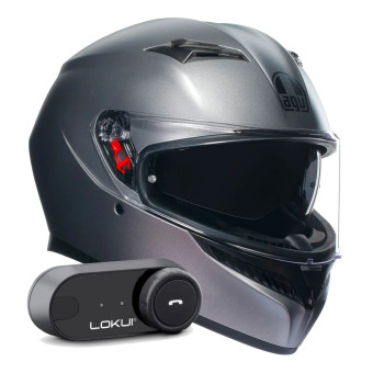 Full Face AGV K3 Mono Grey Matt + Kit Bluetooth Lokui K30