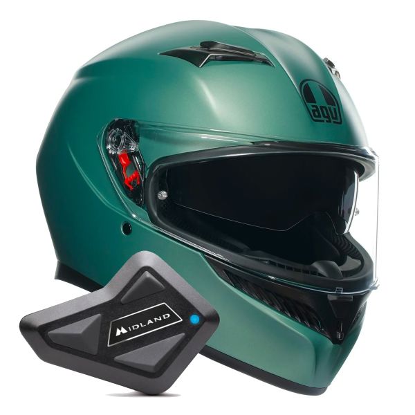 Full Face AGV K3 Mono Matt Salvage Green + Kit Bluetooth BT Mini