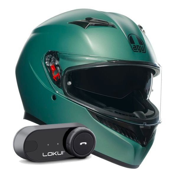 Full Face AGV K3 Mono Matt Salvage Green + Kit Bluetooth Lokui K30