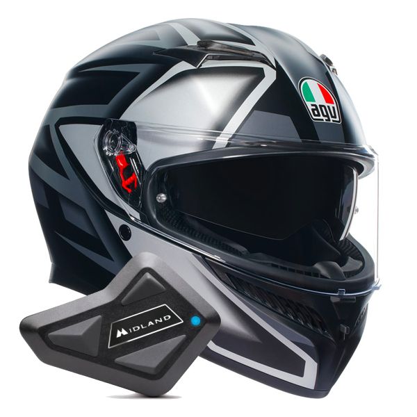 Full Face AGV K3 Multi Compound Black Grey + Kit Bluetooth BT Mini