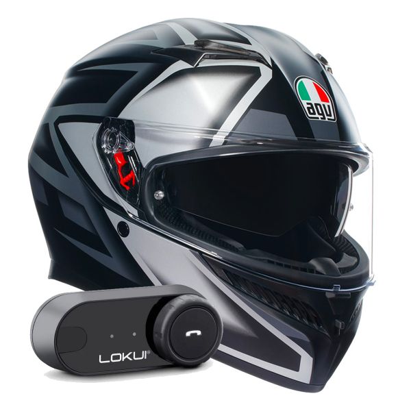 Full Face AGV K3 Multi Compound Black Grey + Kit Bluetooth Lokui K30 Full Face AGV K3 Multi Compound Black Grey + Kit Bluetooth Lokui K30