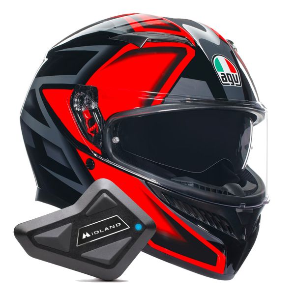Full Face AGV K3 Multi Compound Black Red + Kit Bluetooth BT Mini