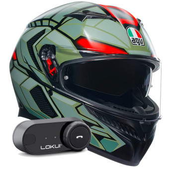 Full Face AGV K3 Multi Decept Matt Black Green Red + Kit Bluetooth Lokui K30