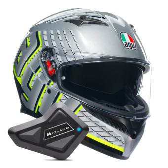 Full Face AGV K3 Multi Fortify Grey Black Yellow Fluo + Kit Bluetooth BT Mini