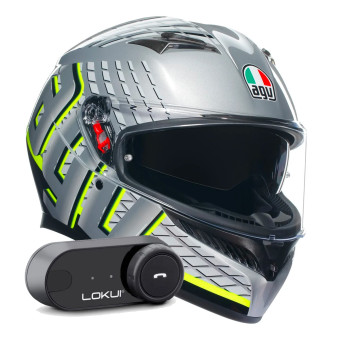Full Face AGV K3 Multi Fortify Grey Black Yellow Fluo + Kit Bluetooth Lokui K30