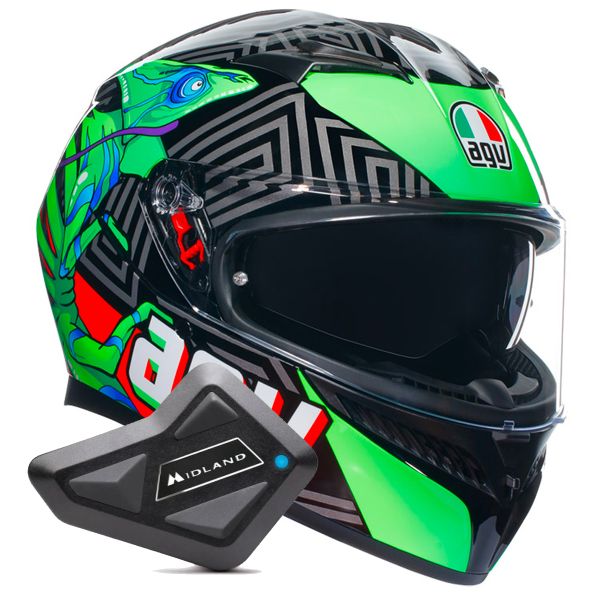 Full Face AGV K3 Multi Kameleon Black Red Green + Kit Bluetooth BT Mini