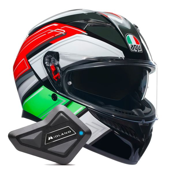 Full Face AGV K3 Multi Wing Black Italy + Kit Bluetooth BT Mini