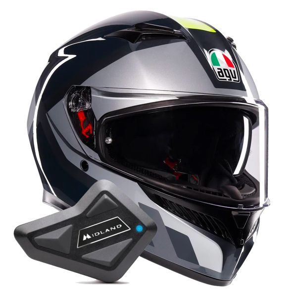 Full Face AGV K3 Shade Grey Yellow Fluo + Kit Bluetooth BT Mini