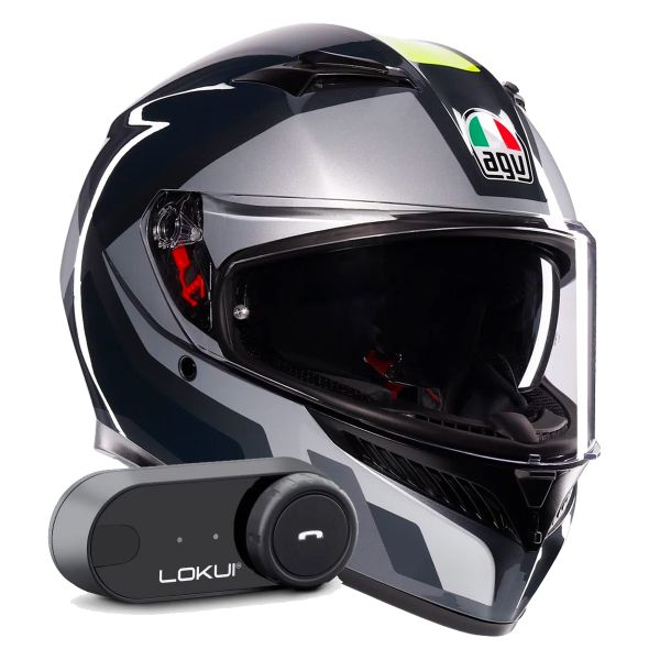 Full Face AGV K3 Shade Grey Yellow Fluo + Kit Bluetooth Lokui K30