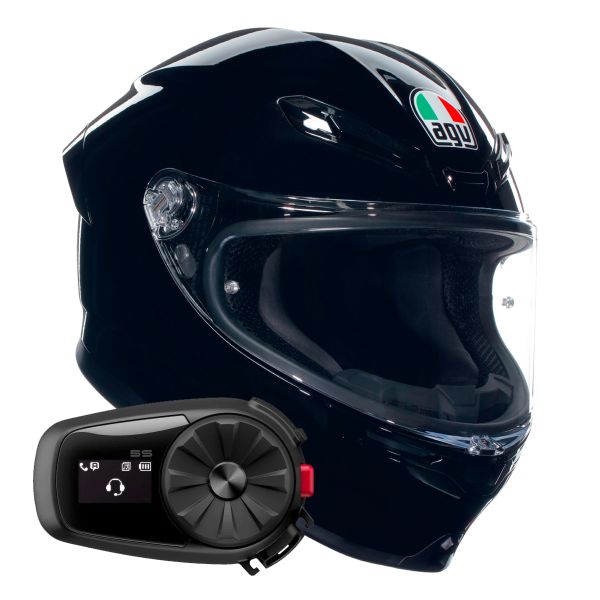 Full Face AGV K6 S Mono Black + Kit Bluetooth 5S Solo